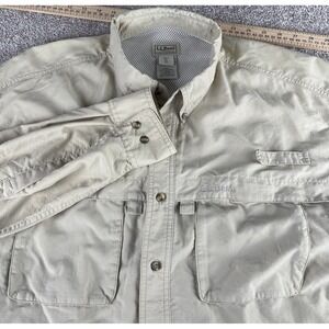 LL Bean Tropicwear Shirt Men XLT Beige/Tan Long Sleeve UPF Vented Fish Hike Camp